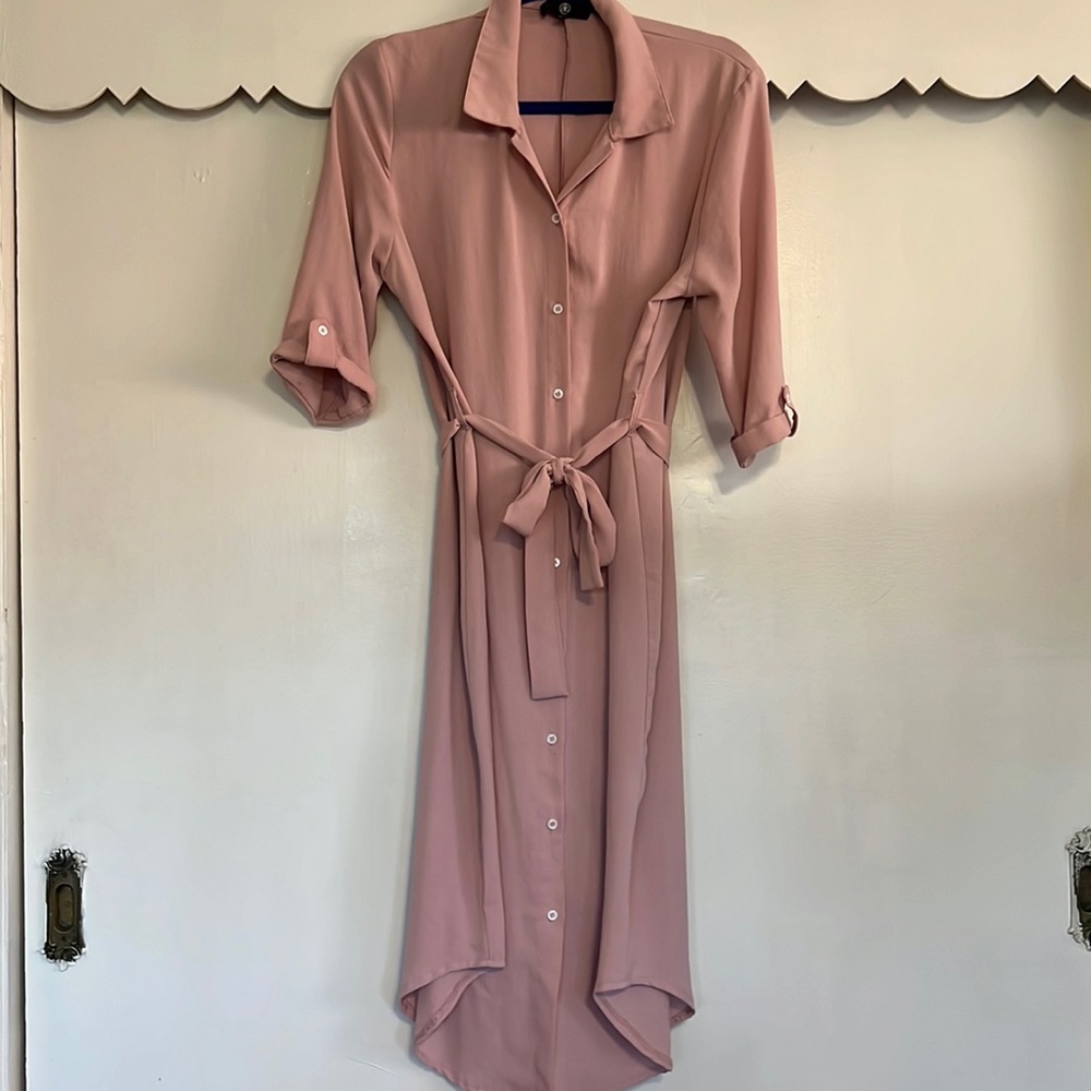 Missguided MIDI Tie Waist Mauve Shirt Dress - Size 8